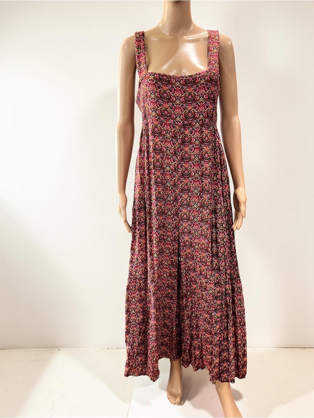 Natural Life Boho Floral Jumpsuit Square Neck Rayon Wide Leg Palazzo Romper M